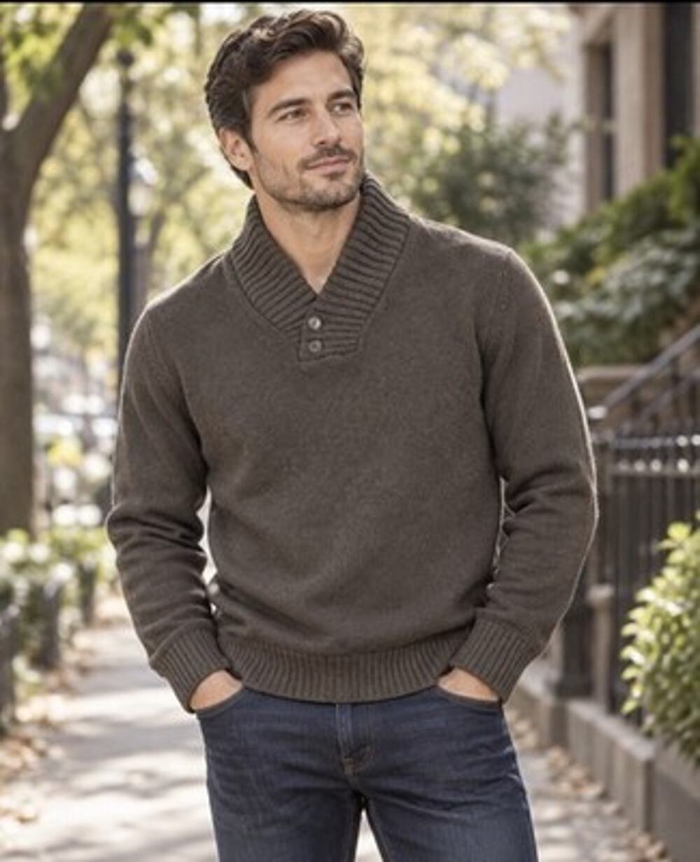Zara Man Men’s Brown Wool Blend Sweater Sz XL Shawl Collar Winter Old Dad